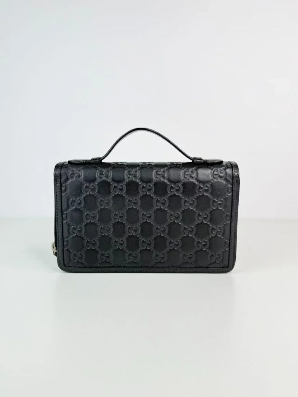 Gucci Signature GG Embossed Leather Zip Around Travel Organizer Clutch Wallet